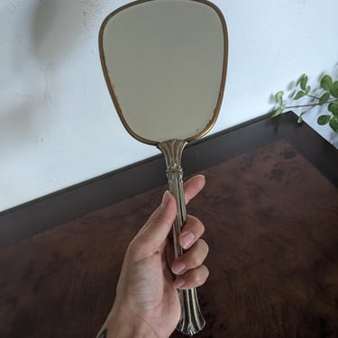 Antique Two Toned Floral Design Hand Held Mirror 