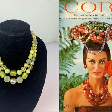Tropical Persuasions - Vintage 1950s Chartreuse Muted MoonGlow Sugar Coated Bead Necklace - Rare Colour 
