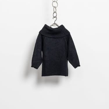 BLACK MOHAIR TURTLENECK Oversize Boxy Longline Fuzzy Wool Jumper Sweater Fall Winter / Medium Large 