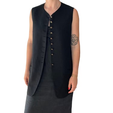 Vintage Emanuel Ungaro Womens Black Long Vest Minimalist Wool Sport Coat Sz L 