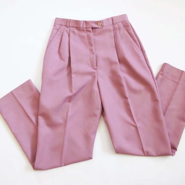 80s Lavender Purple High Waist Pants 27 - Vintage 1980s Womens Pastel Pleated Solid Color Trousers - Academic Aesthetic Preppy Pants 