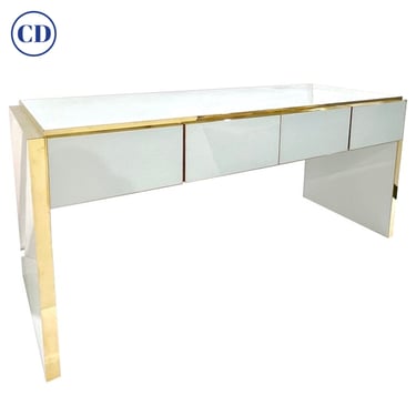Bespoke Italian Art Deco Design 4-Drawer White &amp; Brass Walnut Console Table/Desk