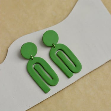 Green Abstract Statement Earrings / Polymer Clay Funky Jewelry 