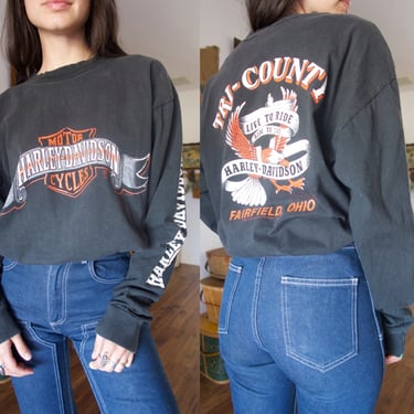 Vintage 80's Harley Davidson Touch of Gold Classic Cotton Single Stitch Graphic Long Sleeve T-shirt 