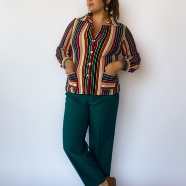 1970s Multi-Colored Stripe Shirt Jacket, sz. XL