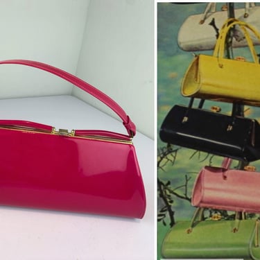 Picked Fresh From the Vine - Vintage 1960s Stunning Fuchsia Pink Faux Patent Leather Vinyl Handbag - Rare 
