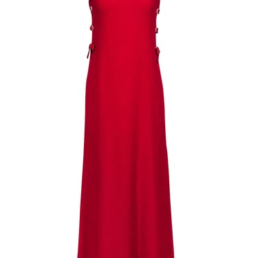St. John - Red Knit Formal Dress w/ Rhinestone Grommets & Bows Sz 10