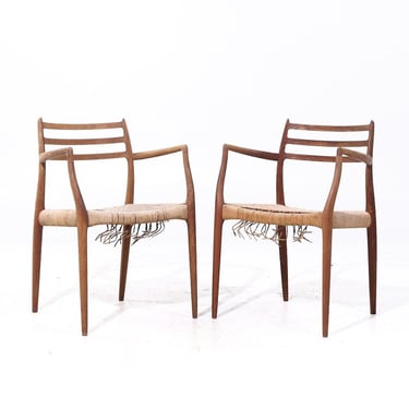 Niels Moller Model 62 Mid Century Danish Teak Captains Chairs - Pair - mcm 