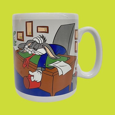 Vintage Bugs Bunny Mug Retro 1990s XL Size + Is The Coffee Ready Yet? + White + Ceramic + Looney Tunes + Cartoon + Warner Brothers Studio 
