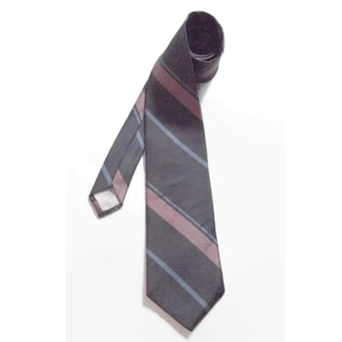 Vintage 80s Men's Pink and Grey Silk Calvin Klein Necktie | 1980s Striped Power Tie | Corbata vfg 