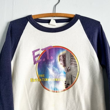 Vintage 80s ET Extra Terrestrial Movie Promo T Shirt Raglan Baseball Sleeve Size M 