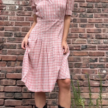 Vintage 1940s Pink Plaid Rayon Day Dress Small As Is by TimeBa