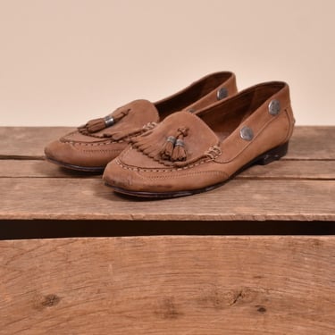 Tan 90s Concho & Tassel Loafers By Jones New York, 8.5