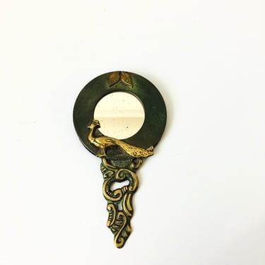 Petite Vintage Brass Peacock Mirror 