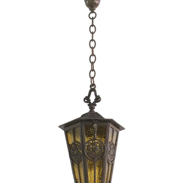 1930s Amber Glass Ship Motif Pendant Lantern
