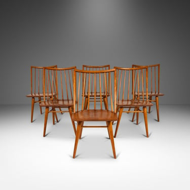 Set of Six ( 6 ) Model 7408 Windsor Dining Chairs in Birch by Leslie Diamond for Conant Ball Modernmates Line, USA, 1956 