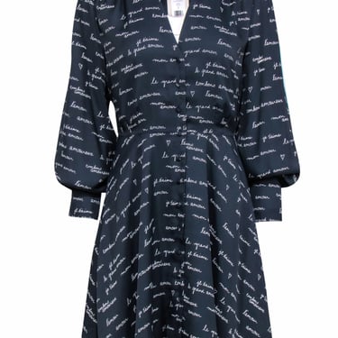 Joie - Navy & White Cursive Print Long Sleeve Button-Down Dress Sz 6