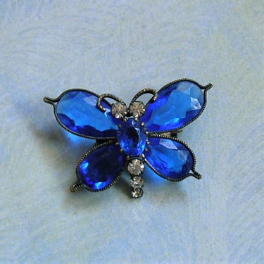 Antique Victorian Czech Glass Butterfly Brooch Pin, Old Czech Rhinestone Butterfly Pin, Czech Butterfly Pin (#3949) 