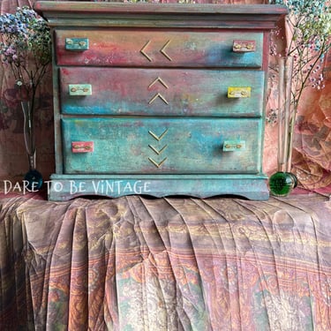 Painted Jewelry Box ~ Bohemian Décor Keepsake Box ~ Painted Vintage Furniture ~ Keepsake Box ~ Makeup Storage ~ Makeup Box ~ Colorful 