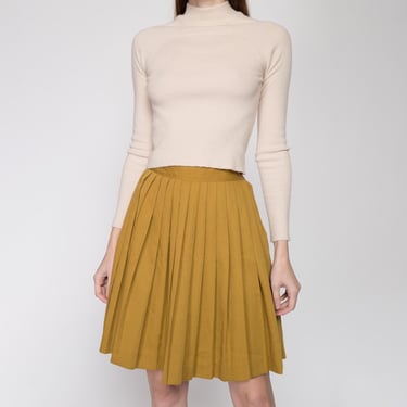 Small 80s Mustard Yellow Pleated Mini Skirt 25.5