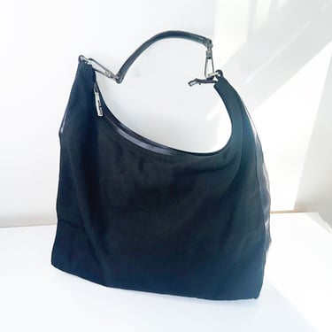 Vintage Gucci by Tom Ford Y2K Nylon Canvas + Leather Hobo Bag with 'G' Zipper Minimal 90s 2000s Tote Shopper Handbag 