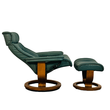 Rare Green Ekornes Stressless Lounge Chair & Ottoman