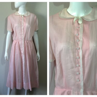 Gorgeous Vintage 40s Dress Pink Silk Chiffon Sheer Day Dress Volup // US 10 12 Large 