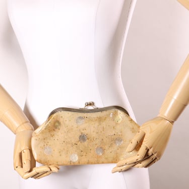 1950s Cream and Tan Atomic Plastic Clutch Purse 