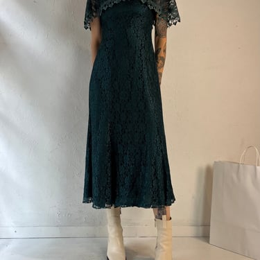 70s 'Nu Mode' Green Lace Dress / Small 