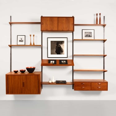 Kai Kristiansen Teak Wall System Danish Mid-Century 1960s w/ Tambour Cabinet 