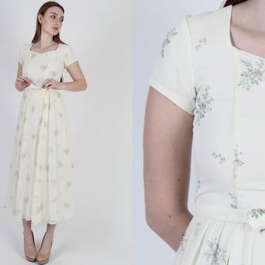 80s Laura Ashley Ivory Bouquet Toile Garden Dress Maxi Dress - Size US 4, UK 8 