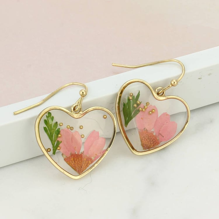 Cottage Floral Dried Flower Heart Earring