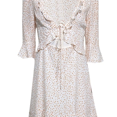 For Love & Lemons - White w/ Orange Star Print Tie-Front Mini Dress Sz M