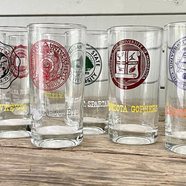 Big Ten Collegiate Glasses 1960s Vintage College NIB Marathon Oil Drinking Glasses Collectible University Glassware 