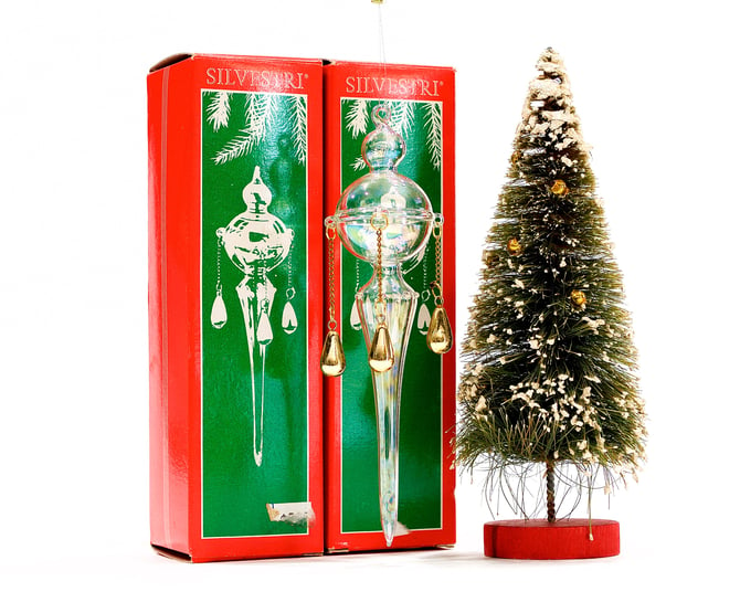 VINTAGE: Silvestri Blown Glass Ornament in Box - Blown Icicle with Beads - Clear Glass Ornaments - Dangling Ornament - SKU 24 25-C-00017595 