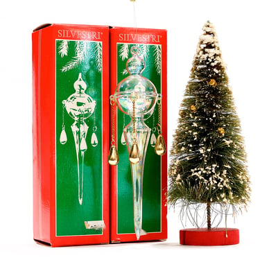 VINTAGE: Silvestri Blown Glass Ornament in Box - Blown Icicle with Beads - Clear Glass Ornaments - Dangling Ornament - SKU 24 25-C-00017595 