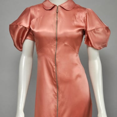 vintage 1930s deep peach satin dressing gown dress w/ huge sleeves XS/S 