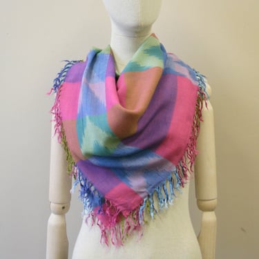 1980s Woven Ikat Cotton Scarf 
