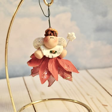 Christmas Fairy Ornament Artist Sculpted Miniature Poinsettia Doll Holding Magic Wand Collectible Fairy Ornament RARE OOAK Christmas Gift 