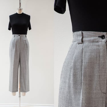 high waisted pants | 80s 90s vintage black white houndstooth checkered plaid dark academia trousers 