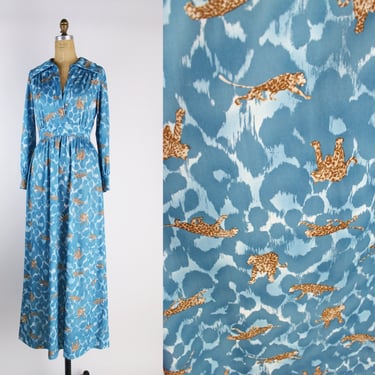 70s Leopard Maxi Dress / 1970s / Vintage Maxi Dress / Animal Print / size S/M 