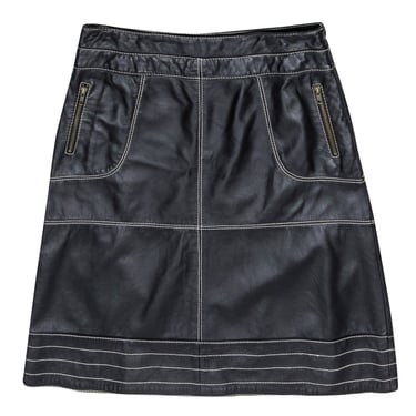 Benedikte Utzon - Dark Brown Leather Skirt w/ Contrast Stitching Sz L