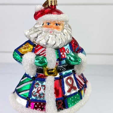 Christopher Radko QUILT N CLAUS Santa Charity Blown Glass Christmas Ornament 