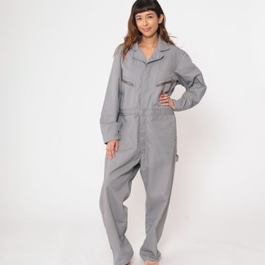 Grey Dickies Coveralls 90s Jumpsuit Boilersuit Workwear Mechanic Overalls Utility Suit Work Wear Vintage 1990s Mens Large L 44 