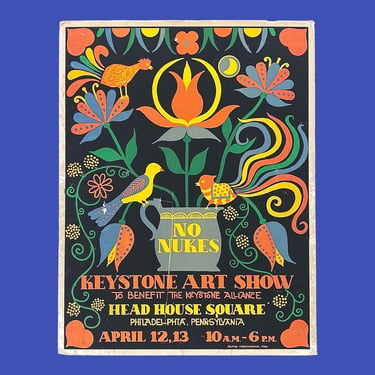 Vintage Folk Art Poster 1980s Retro Size 26x20 Bohemian + No Nukes + Philadelphia + Keystone Art Show + Milton Christianson + Wall Decor/Art 