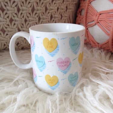 Vintage Candy Hearts Coffee Mug Pastel Valentine's Day Kawaii Cup 