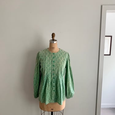 Vintage India Imports of Rhode Island green cotton block print blouse-size M 