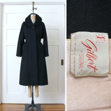 vintage 1950s princess coat • black mohair & wool shawl collar fifties dress coat 