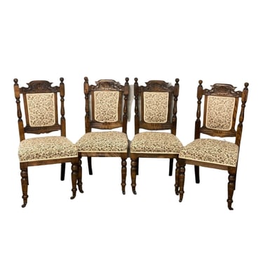 Chairs, Victorian, Set of Four, Carved, English, Shell Crest, Floral Upholstery!