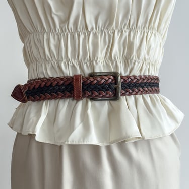 brown leather belt 90s vintage Fossil woven black jute belt 